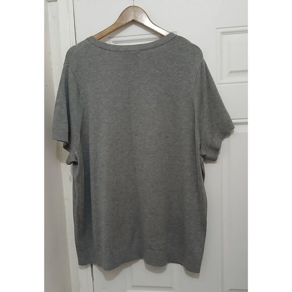 Lands end womens 3xl knit cotton viscose short sleeve sweater top gray - Picture 4 of 7